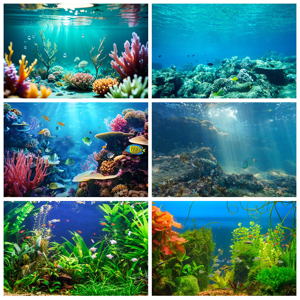 Aquarium Marine World - Underwater World ก้นทะเลการถ่ายภาพฉากหลังปลาใต้ทะเล Marine Coral Aquarium